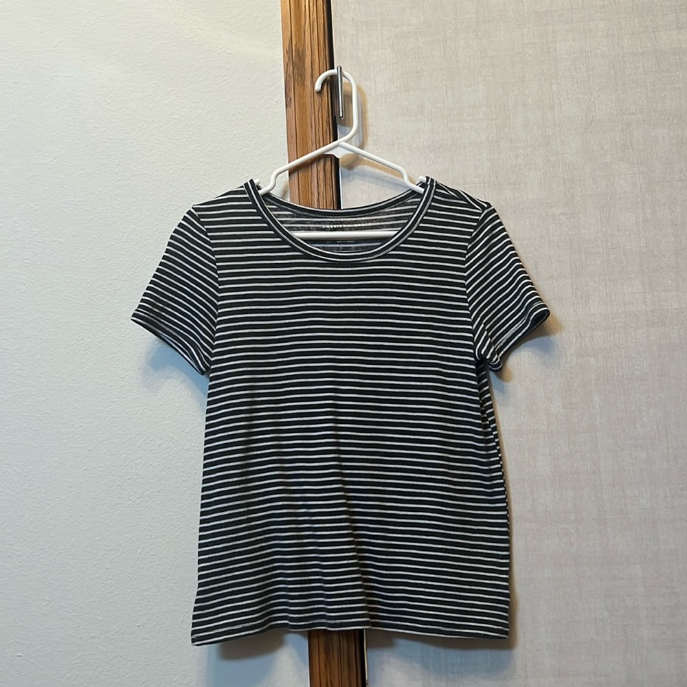 AMERICAN EAGLE Striped Tshirt - Navy and White